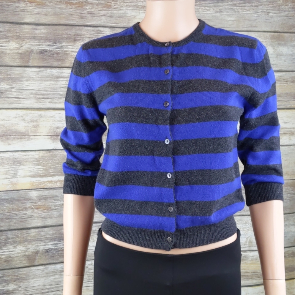 Ron Herman Blue & Grey Striped Cashmere Cardigan